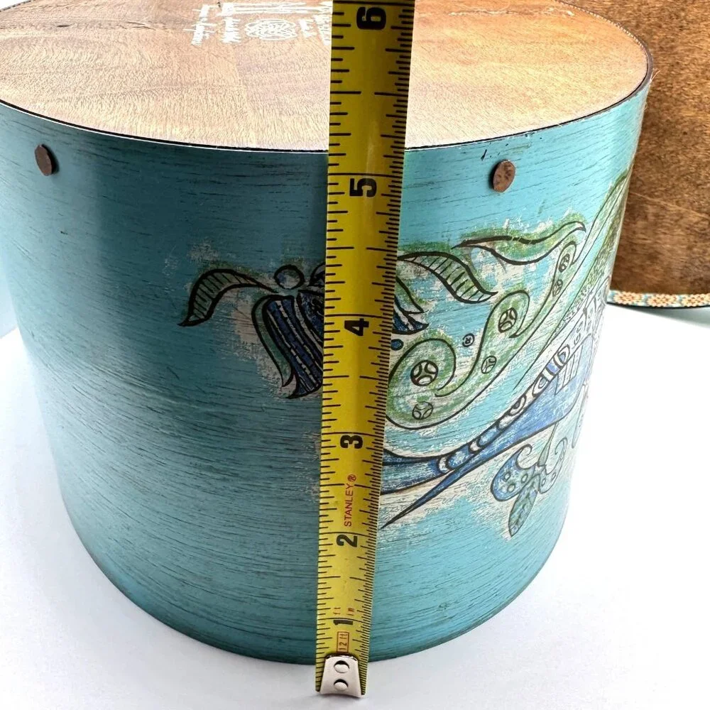 Hand-Painted Wilton-Lee Ltd. Blue Oval Bentwood Box Folk Art Angel Floral Vtg